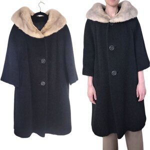 50/60s rare Berroco's heavy weight winter short hair wool coat with fur collar